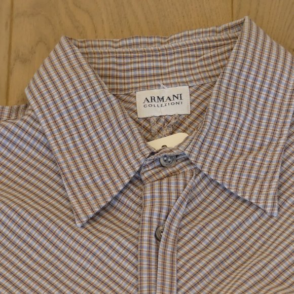 Armani Collezioni Vintage Checkered Small Button Down Dress Shirt - Picture 2 of 6